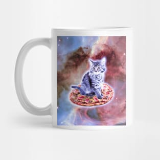 Galaxy Kitty Cat Riding Pizza In Space Mug